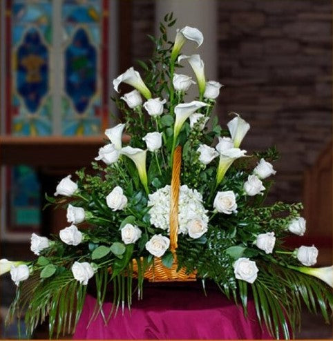 Crisp White and Lush Greenery Basket