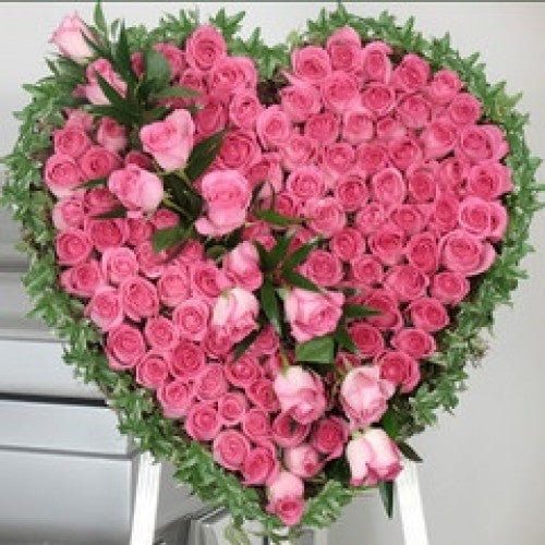 Pink Heart with Band of Roses