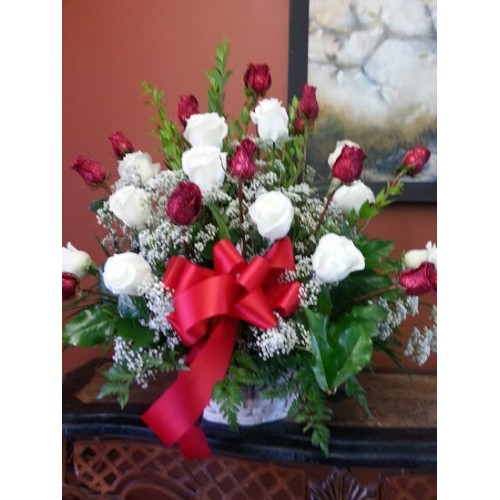 Red and White Rose Basket